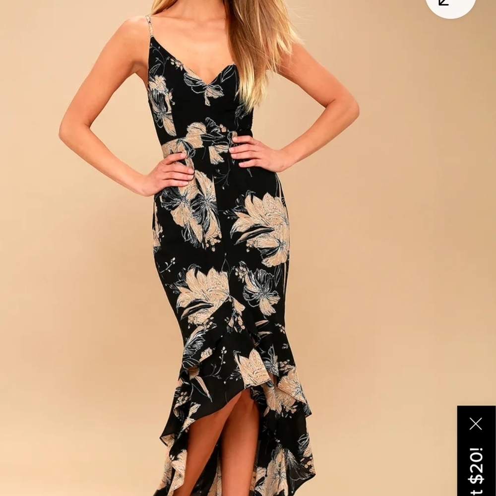 Lulu's Black and Cream Floral High Low Dress